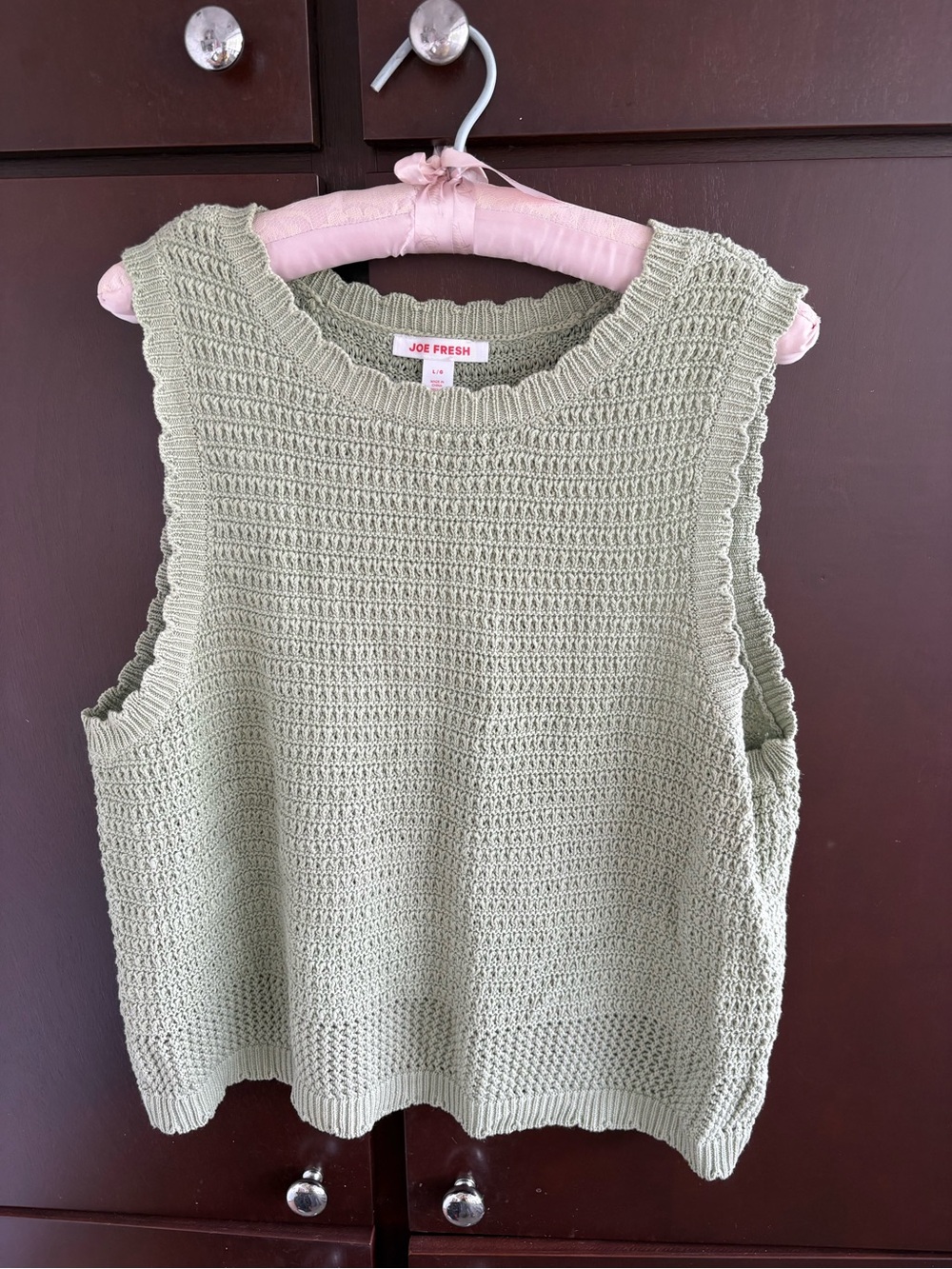 EUC Joe Fresh women’s Light Green Crochet Knit sleeveless Sweater top size large